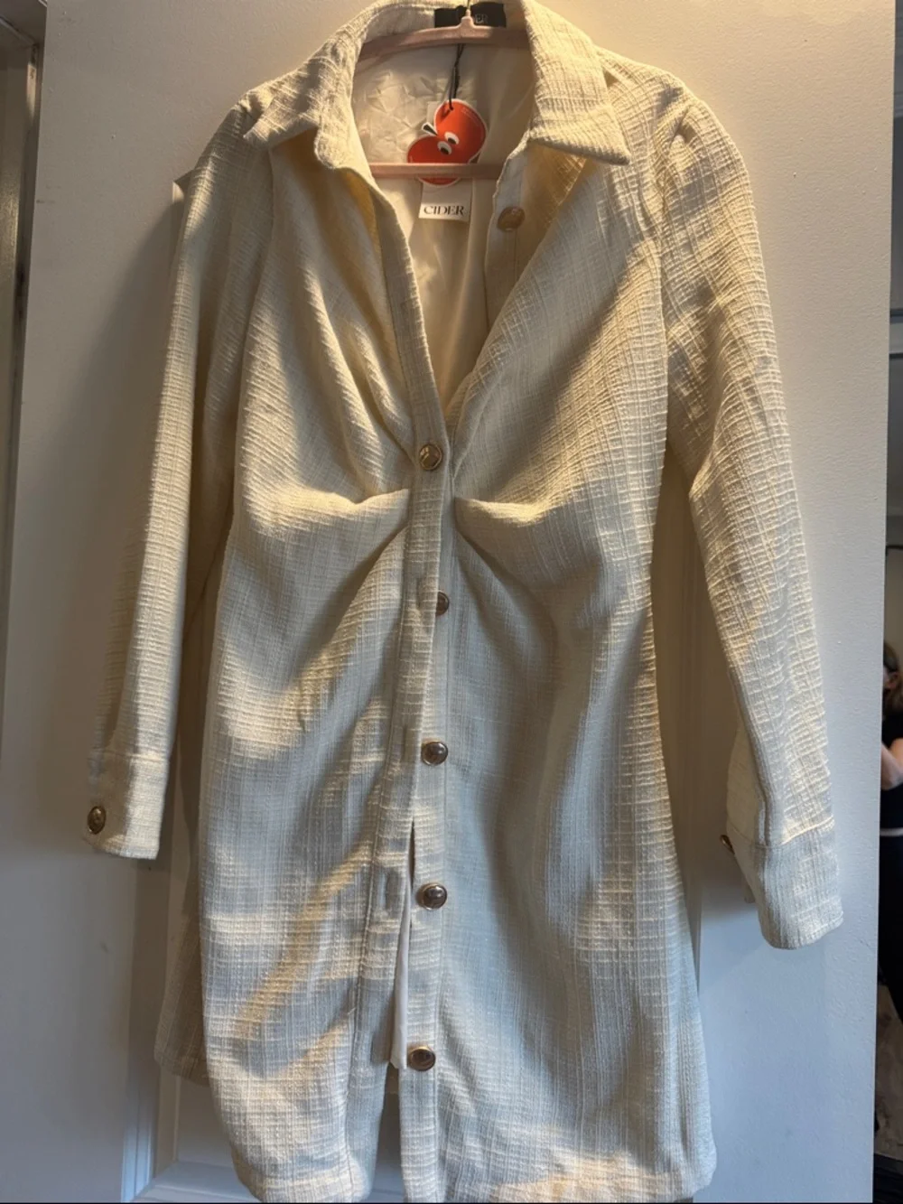 Cider Cream Textured Button-Front Trench Coat